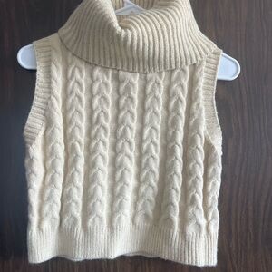 Cider Cream Cable Knit Turtleneck Sweater Vest